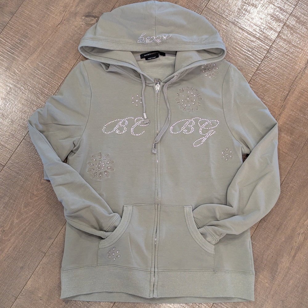 Embellished Light Sage Zip Hoodie